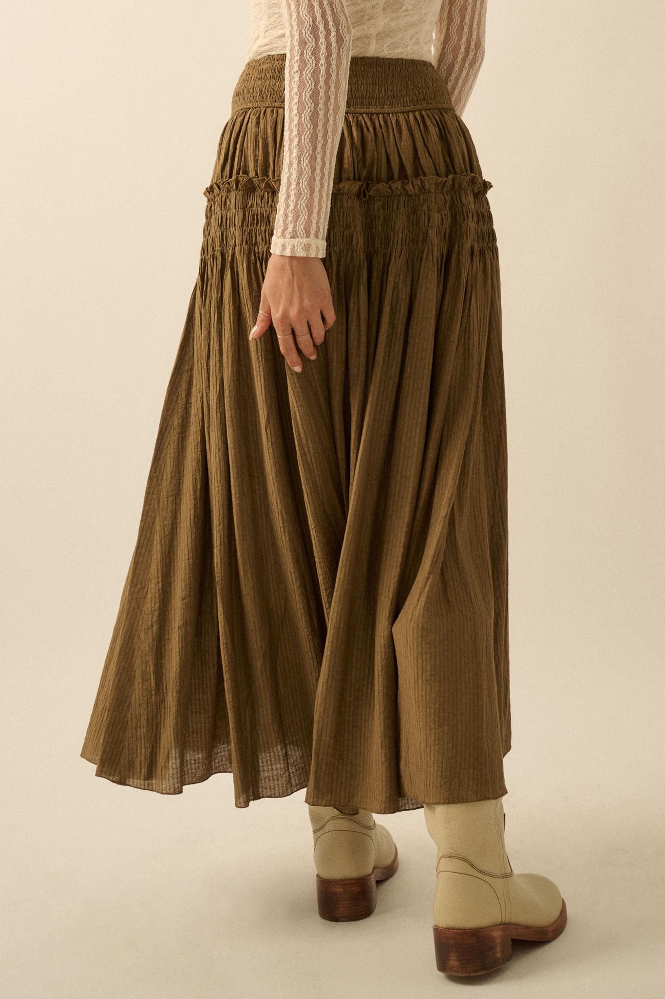 Love You More Smocked Tonal-Stripe Maxi skirt