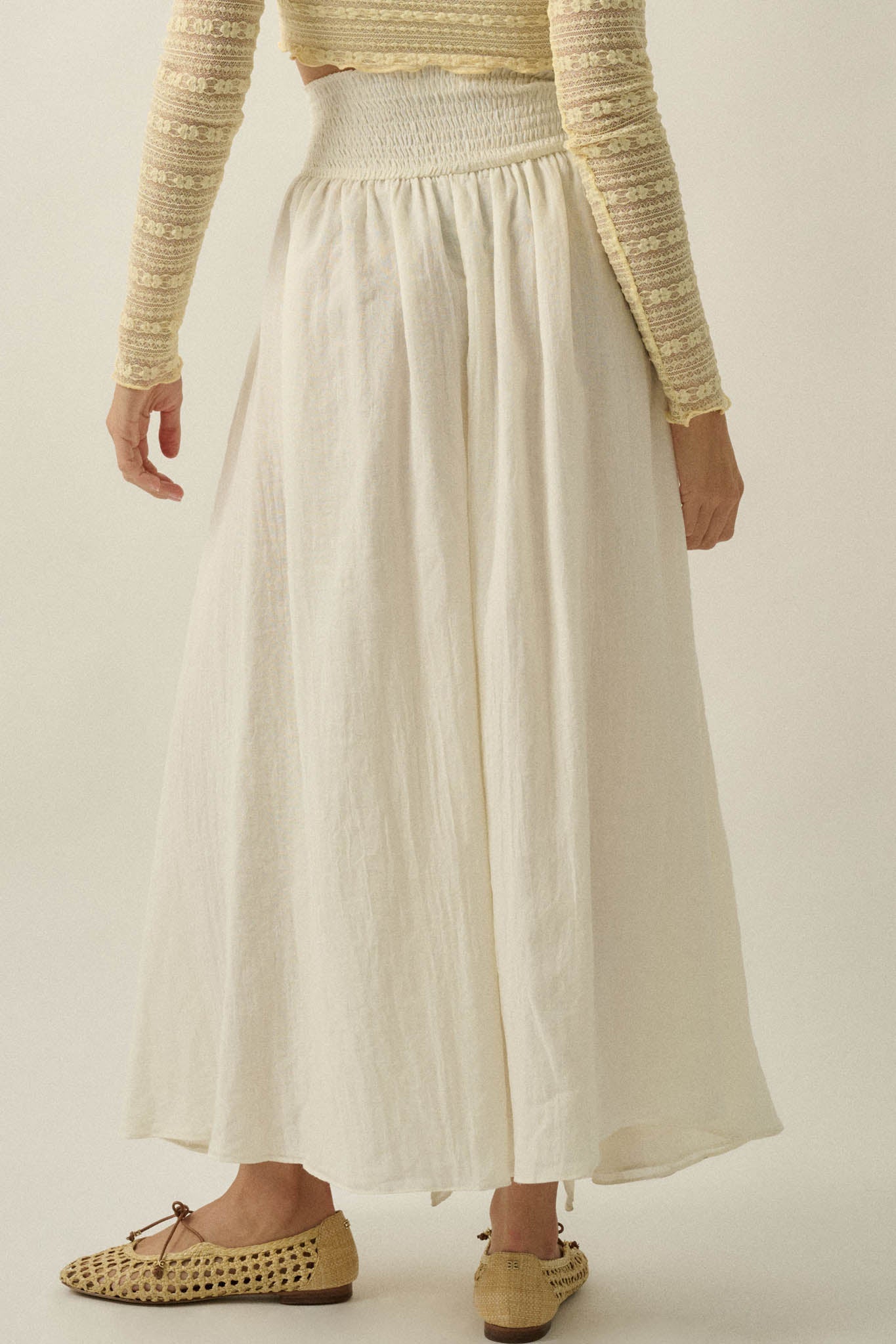 Meadow Song Floral-Embroidered Drop-Waist Maxi Skirt