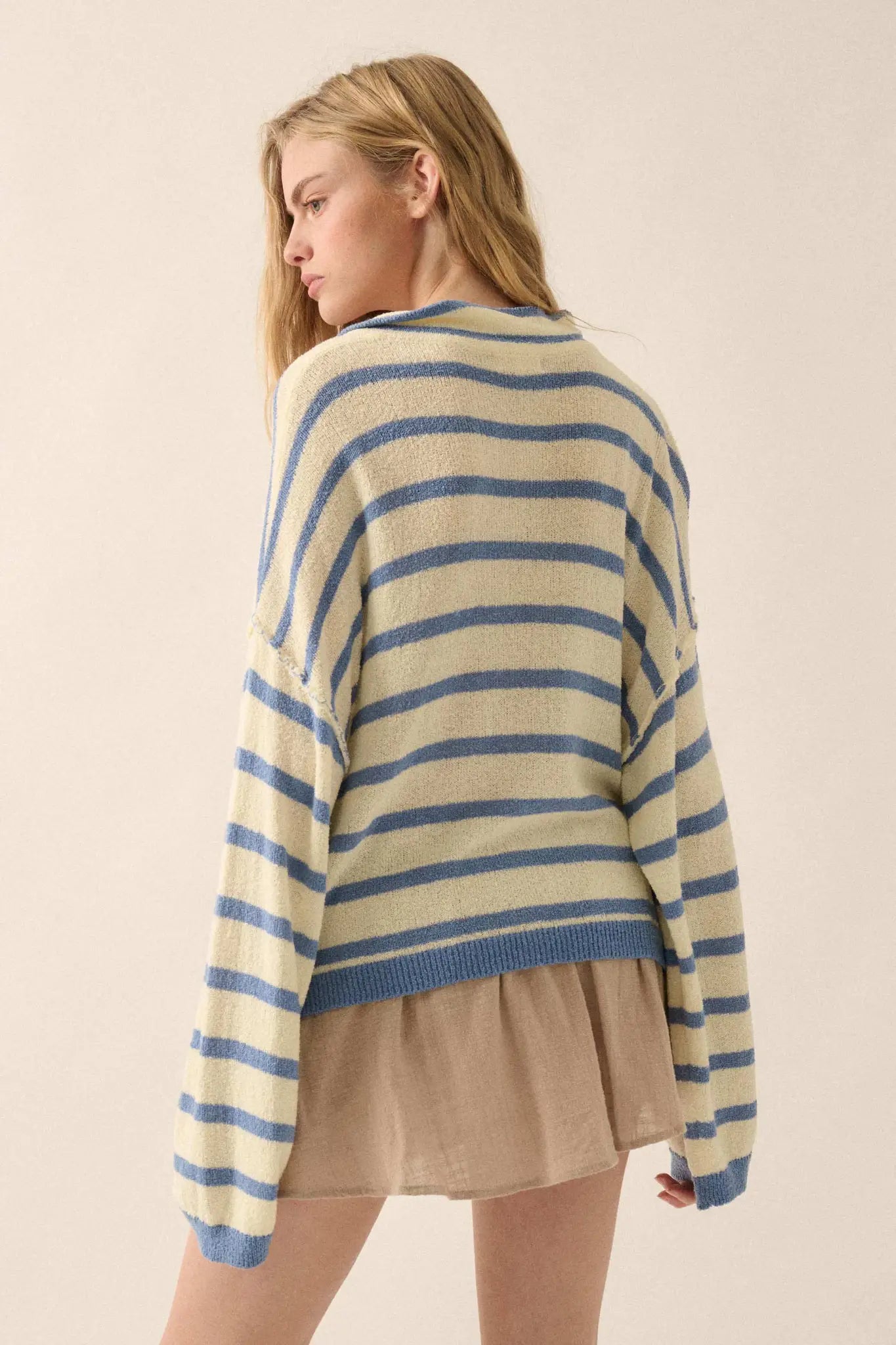 Between the Lines Striped Knit Collared Cardigan