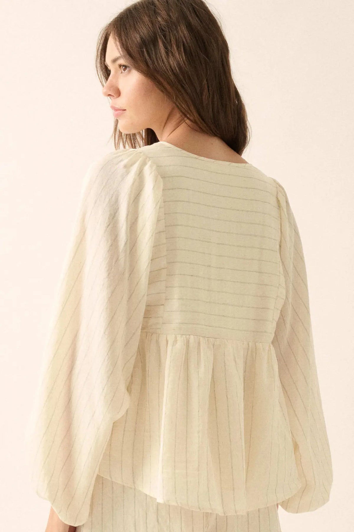 Spring Breeze Pinstripe Babydoll Peasant Top