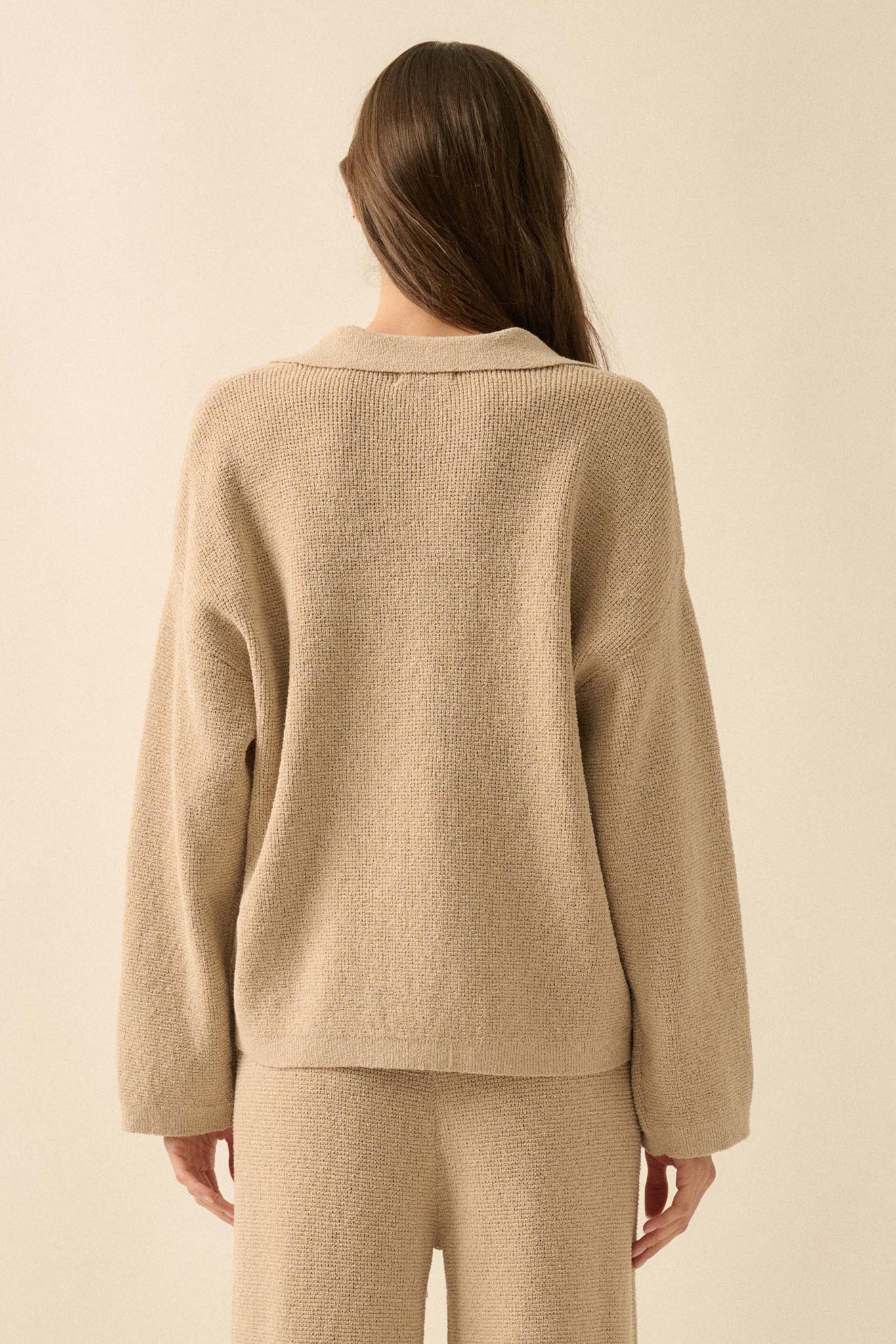 Looking Good Textured Knit Collared V-Neck Sweater