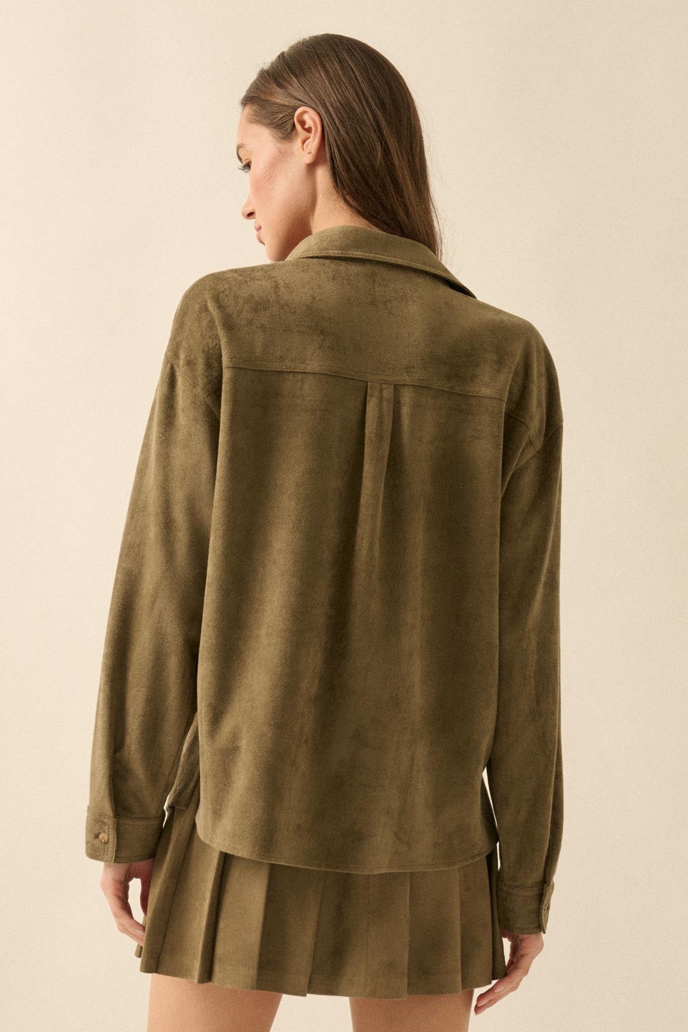 Soft Launch Vegan Suede Button-Up Shirt