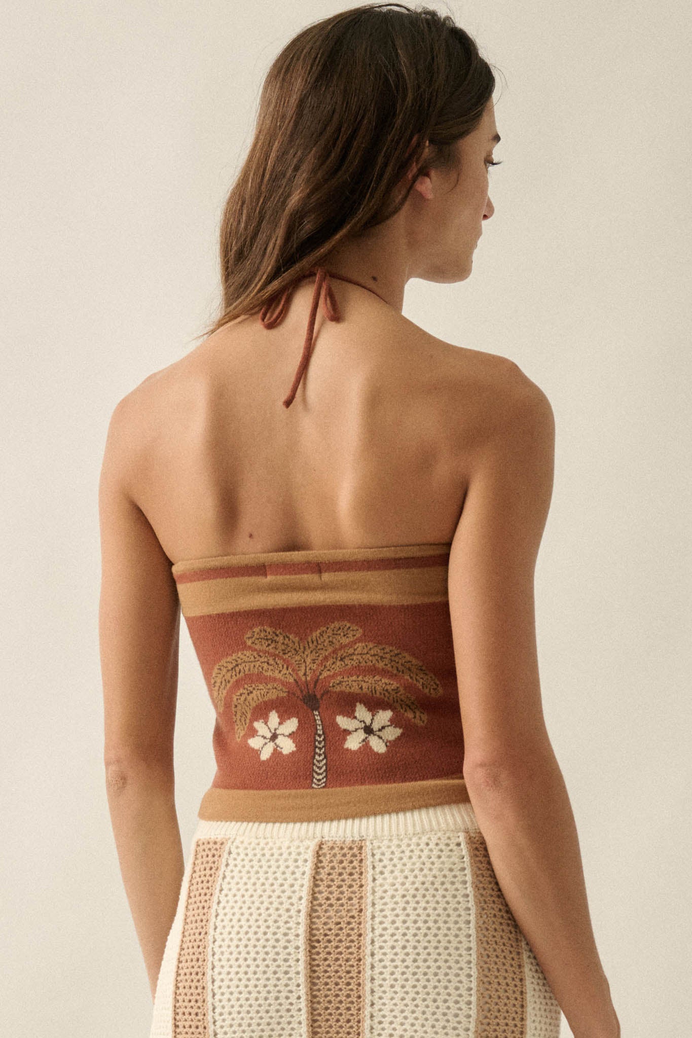 Safari Days Tropical Jacquard-Knit Halter Crop Top