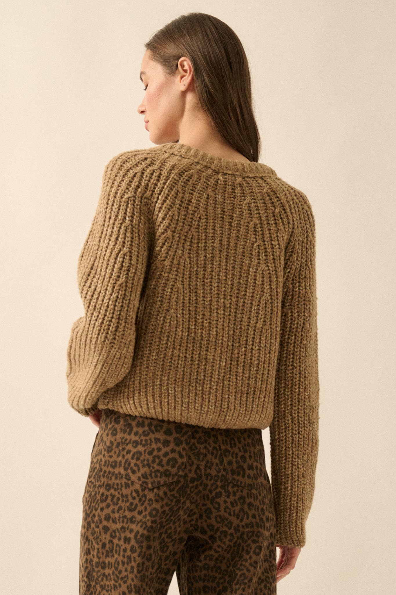 Soft Sunday Ribbed Knit Buttoned V-Neck Cardigan