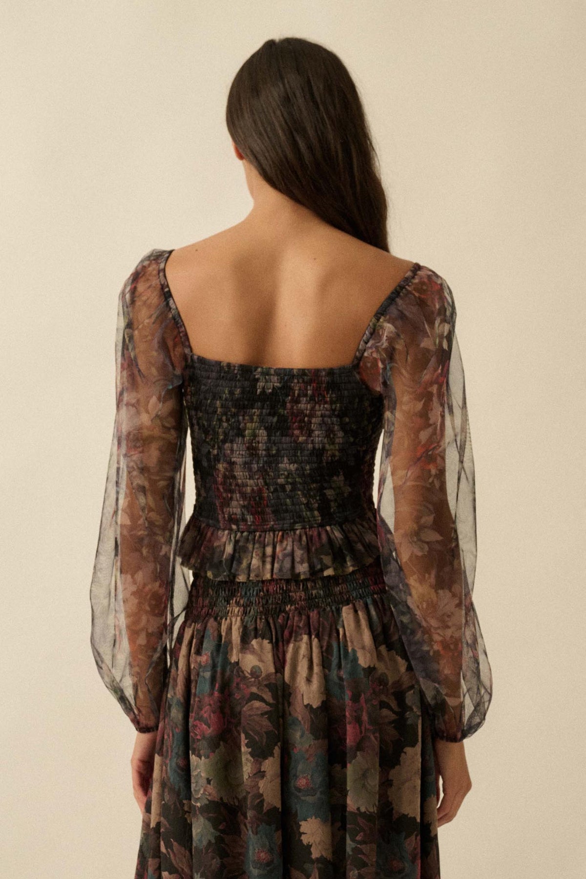 Bohemian Bliss Smocked Floral Tulle Peasant Top