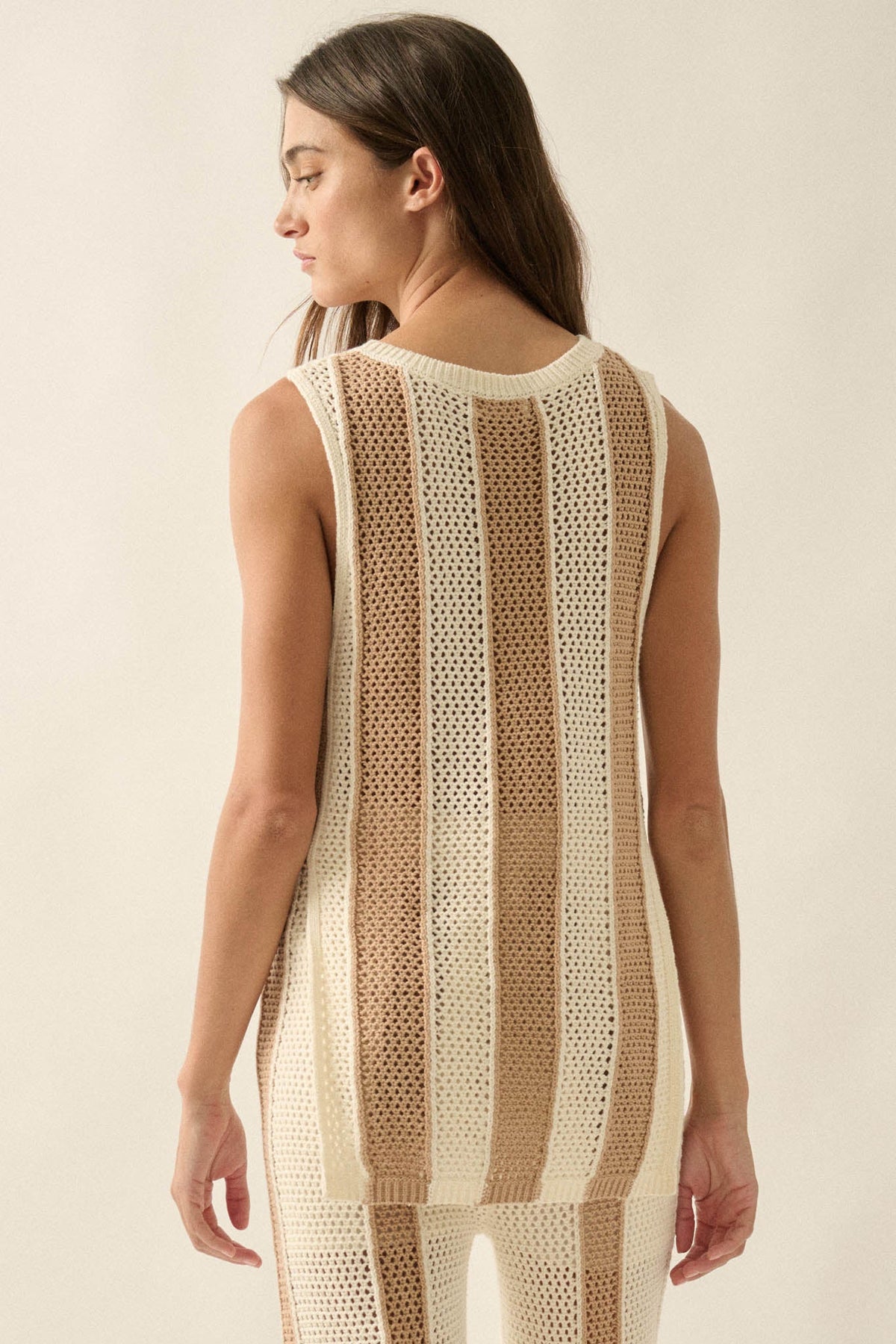Sooner or Later Striped Crochet-Knit Tunic Tank Top