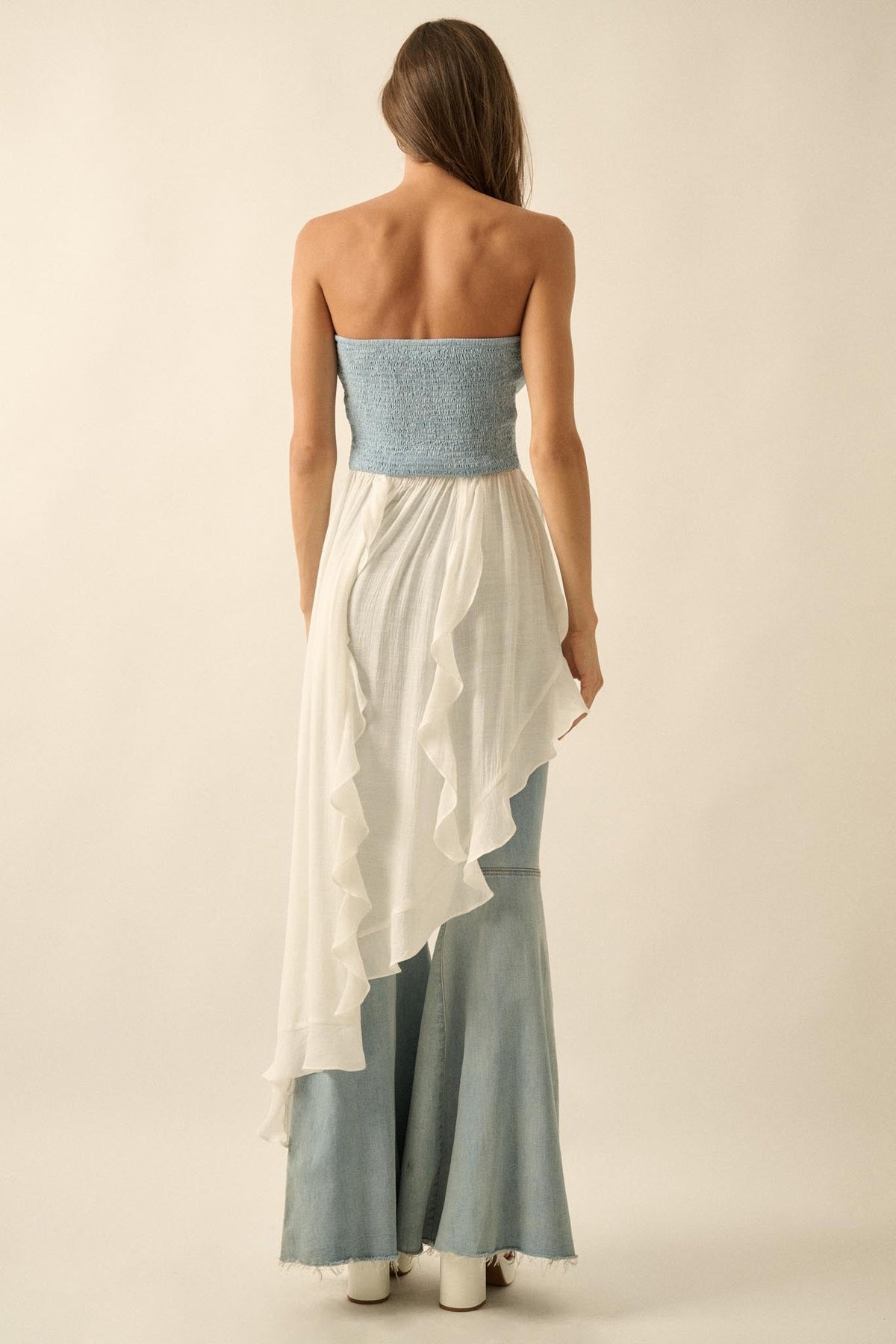 Counting Clouds Ruffled Asymmetrical Maxi Top