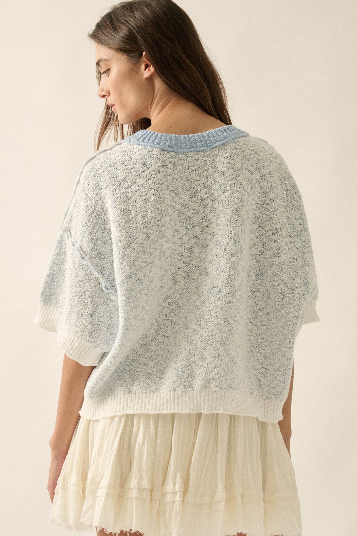 Plenty of Fish Jacquard-Knit Short-Sleeve Sweater