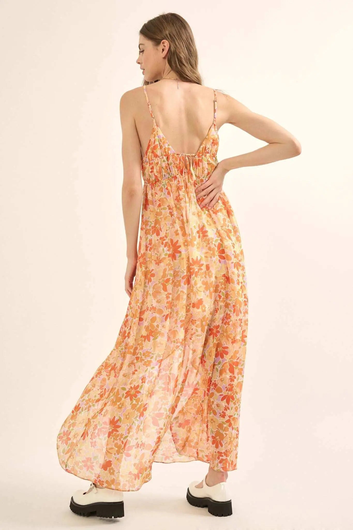 Marmalade Garden Floral Chiffon High-Low Maxi Dress