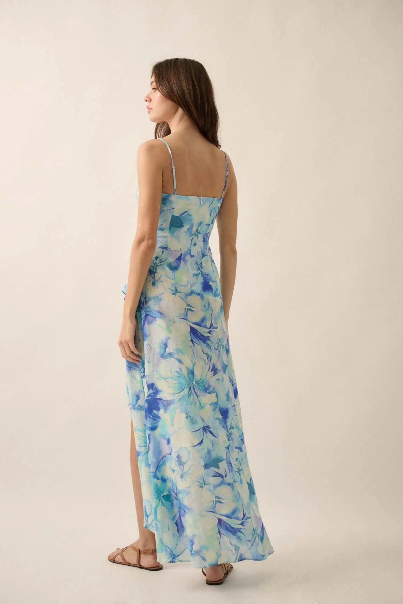 Cerulean Blooms Floral Wrapped Maxi Dress