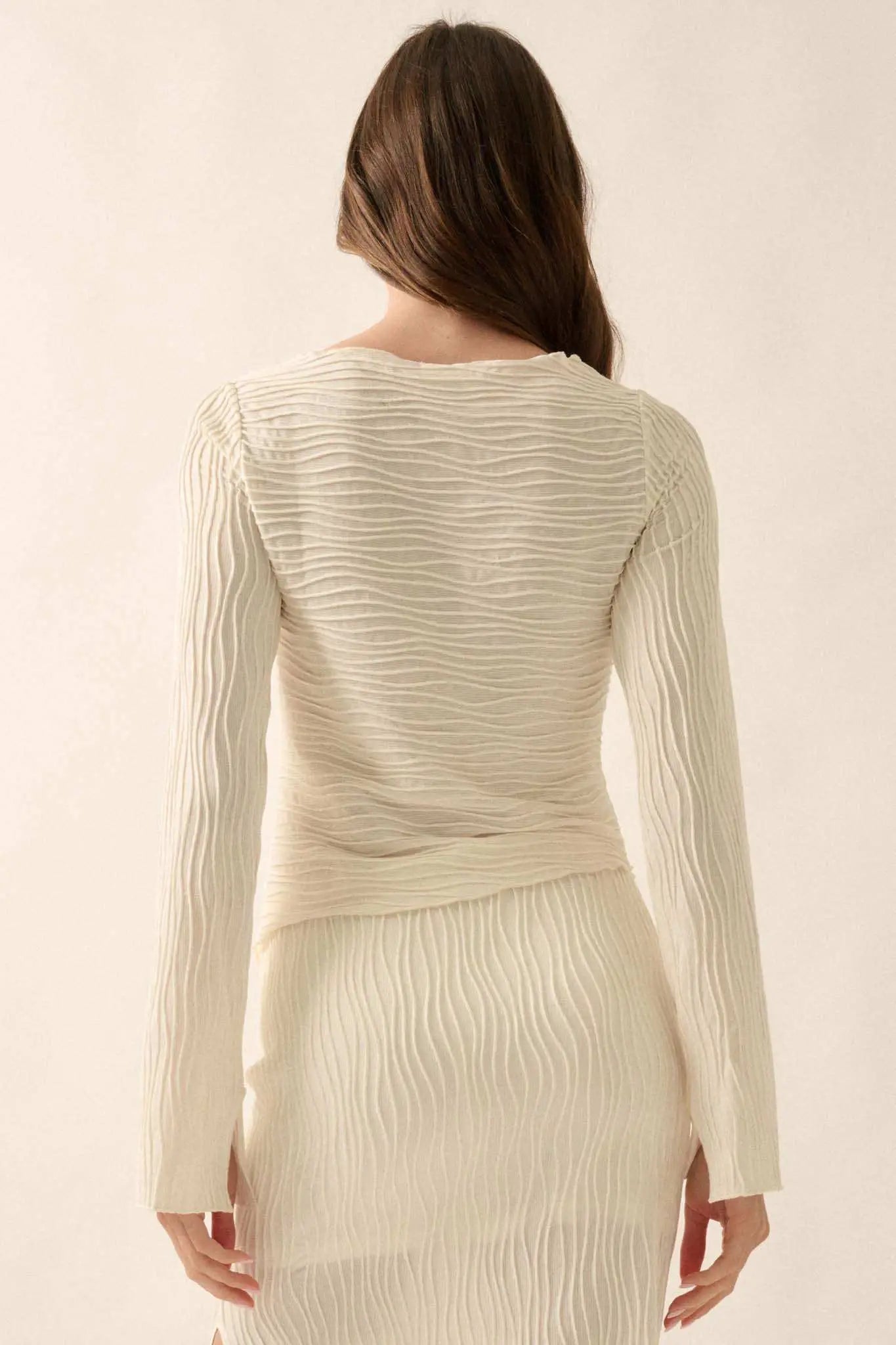 So It Flows Wavy Ribbed-Knit Asymmetrical Top