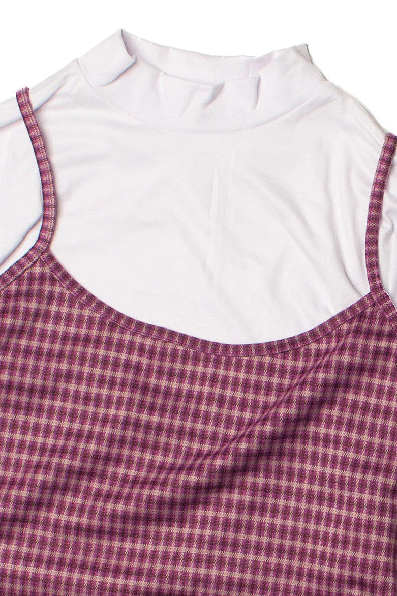 2 Piece Plaid Mini Dress With Long Sleeve Tee