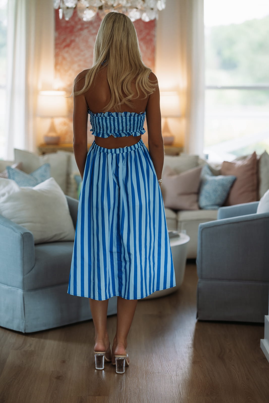 Amalina Stripe Midi Dress - Blue and Royal Blue
