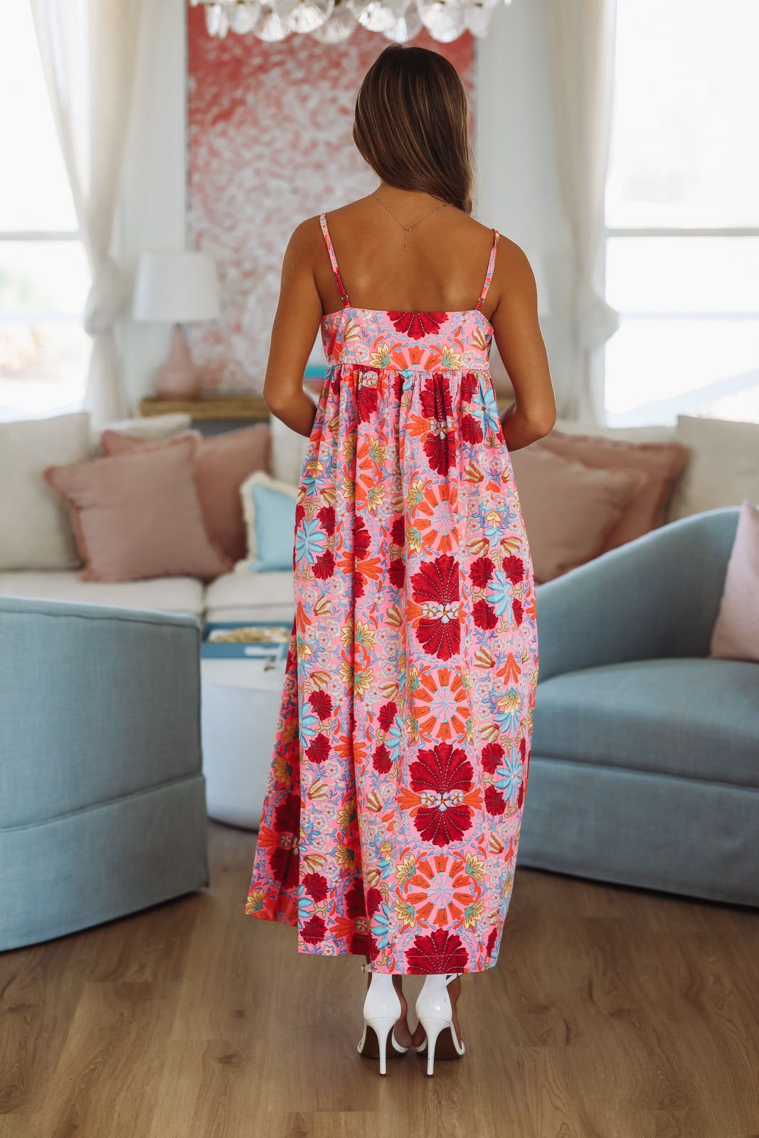 Go To Palm Springs Midi Dress - Pink Blue Yellow Orange