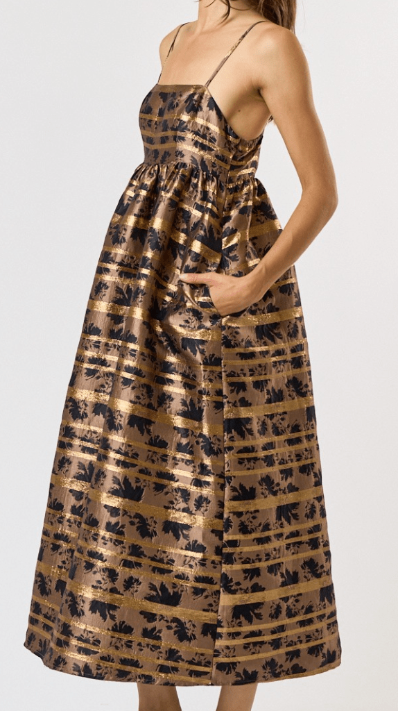 Make it Right Metallic Midi Dress - Black and Taupe