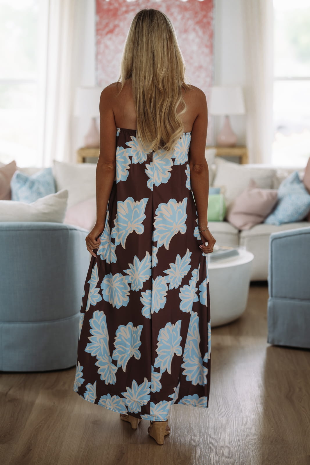 Delta Breeze Maxi Dress - Brown and Light Blue