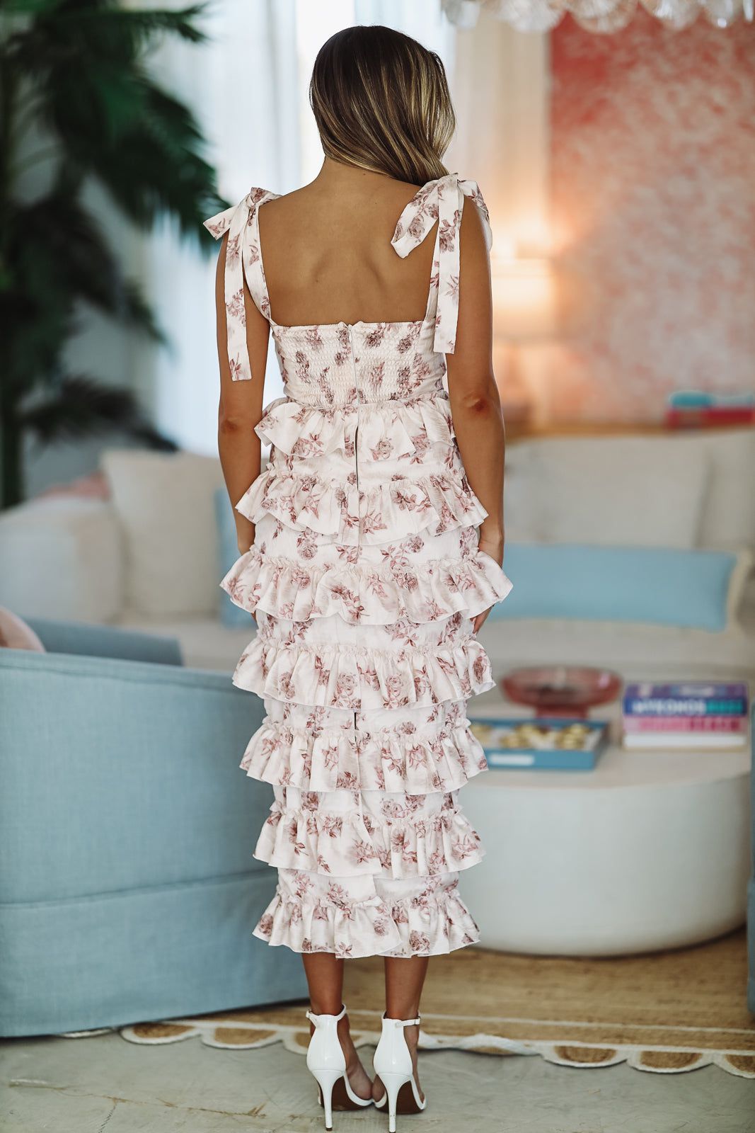 She's Stunning Floral Midi Dress - Rose