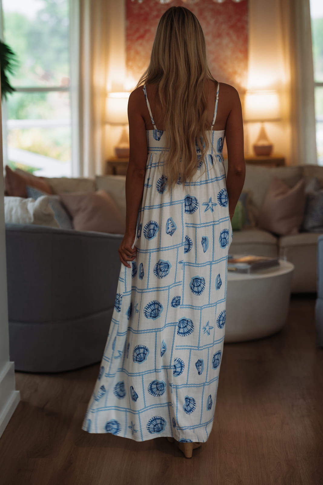 11:11 Seashells Maxi Dress - White and Blue