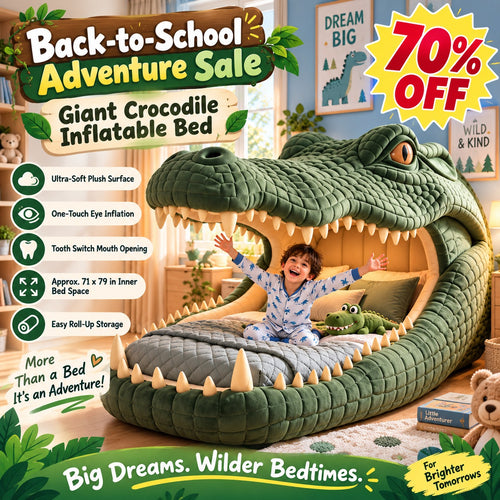 🐊 Giant Crocodile Inflatable Bed 🛏️ – One-Touch Kids Adventure Sleep & Reading Hideaway