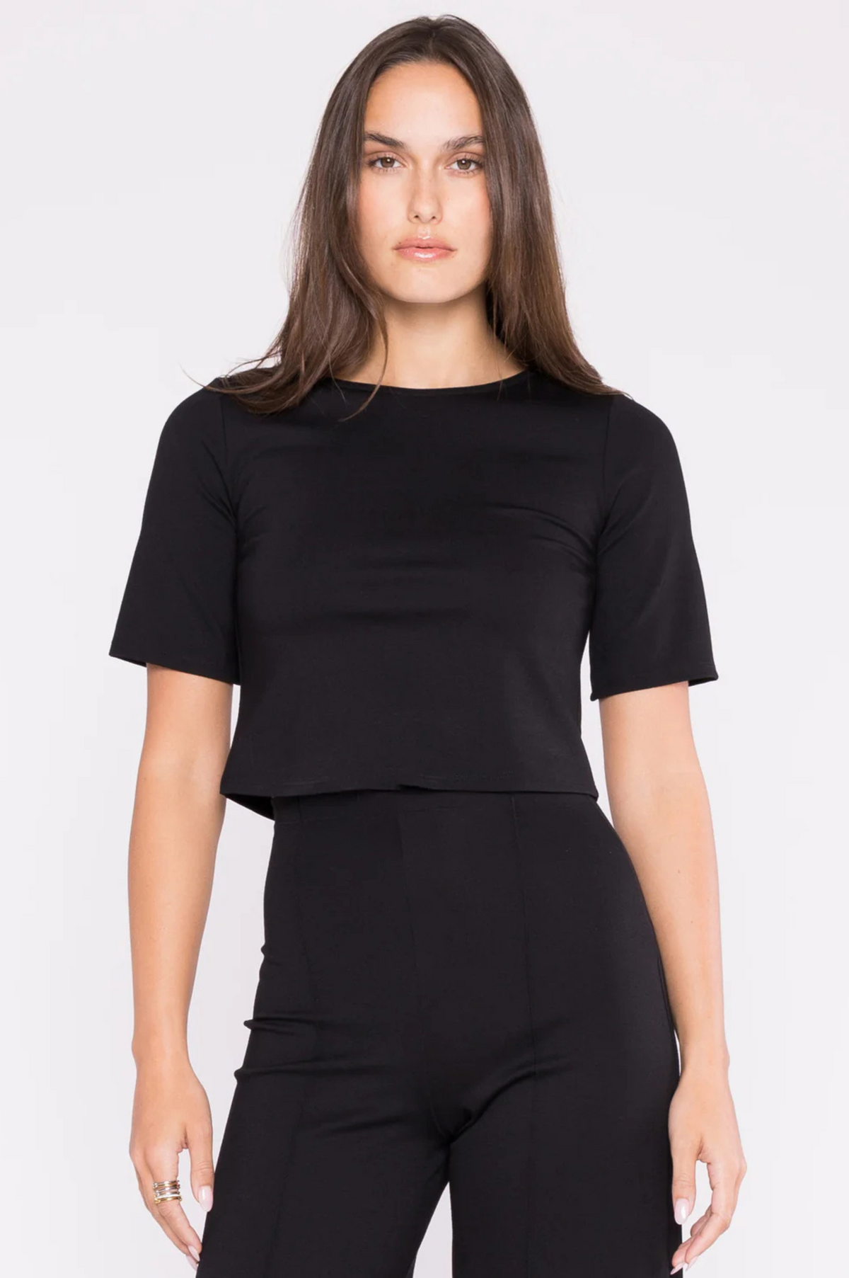 Ponte Knit Short Sleeve Top Cropped