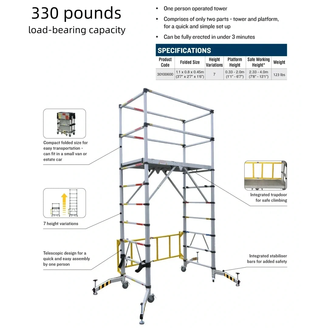 Mobile telescopic scaffolding tower, aluminum alloy work platform