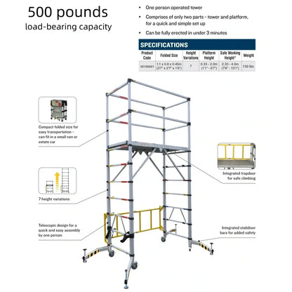 Mobile telescopic scaffolding tower, aluminum alloy work platform