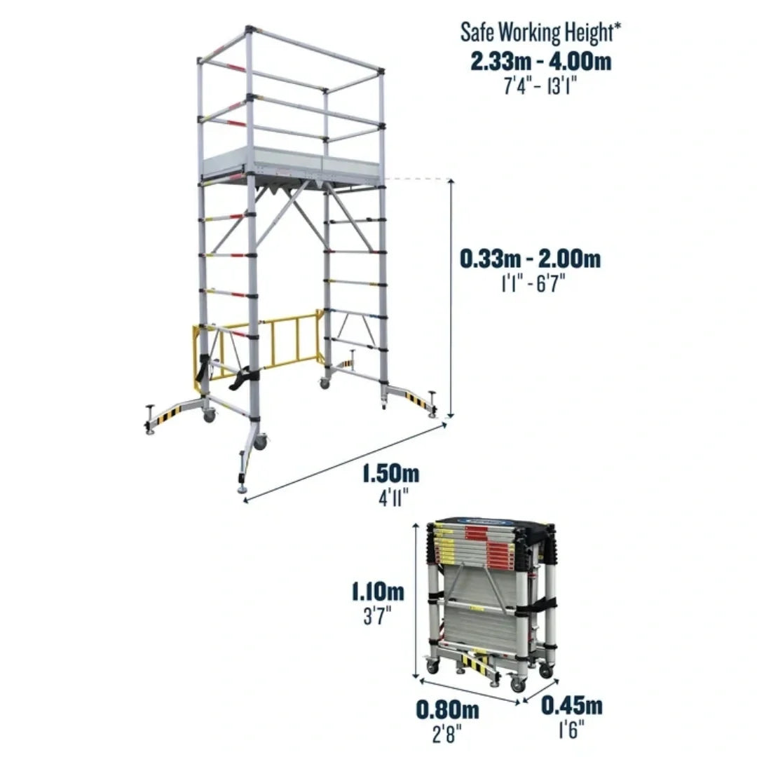 Mobile telescopic scaffolding tower, aluminum alloy work platform