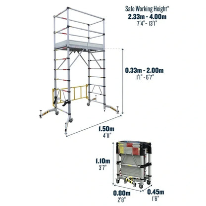 Mobile telescopic scaffolding tower, aluminum alloy work platform