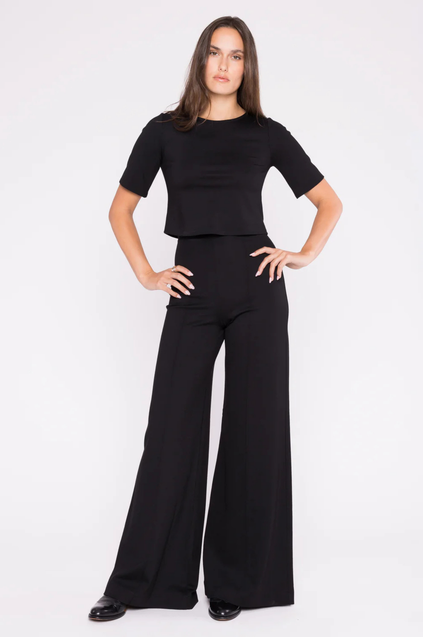 Ponte Knit Short Sleeve Top Cropped