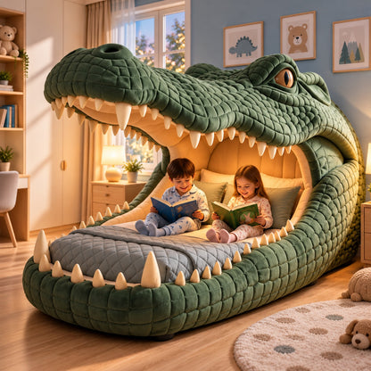 🐊 Giant Crocodile Inflatable Bed 🛏️ – One-Touch Kids Adventure Sleep & Reading Hideaway