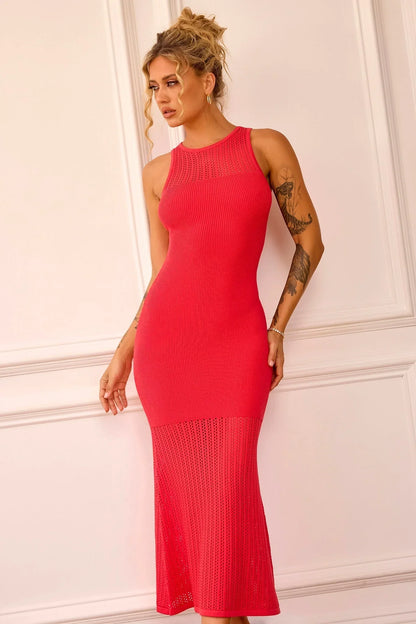 Butterfly Effect Knit Midi Dress - Red