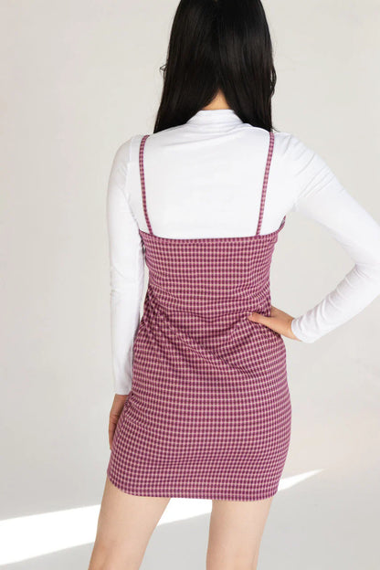 2 Piece Plaid Mini Dress With Long Sleeve Tee