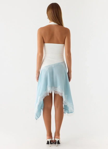 Brionee Midi Dress - Pale Blue & White