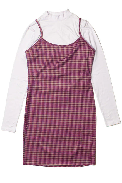 2 Piece Plaid Mini Dress With Long Sleeve Tee