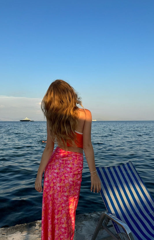 Claudi Orange And Pink Satin Maxi Skirt