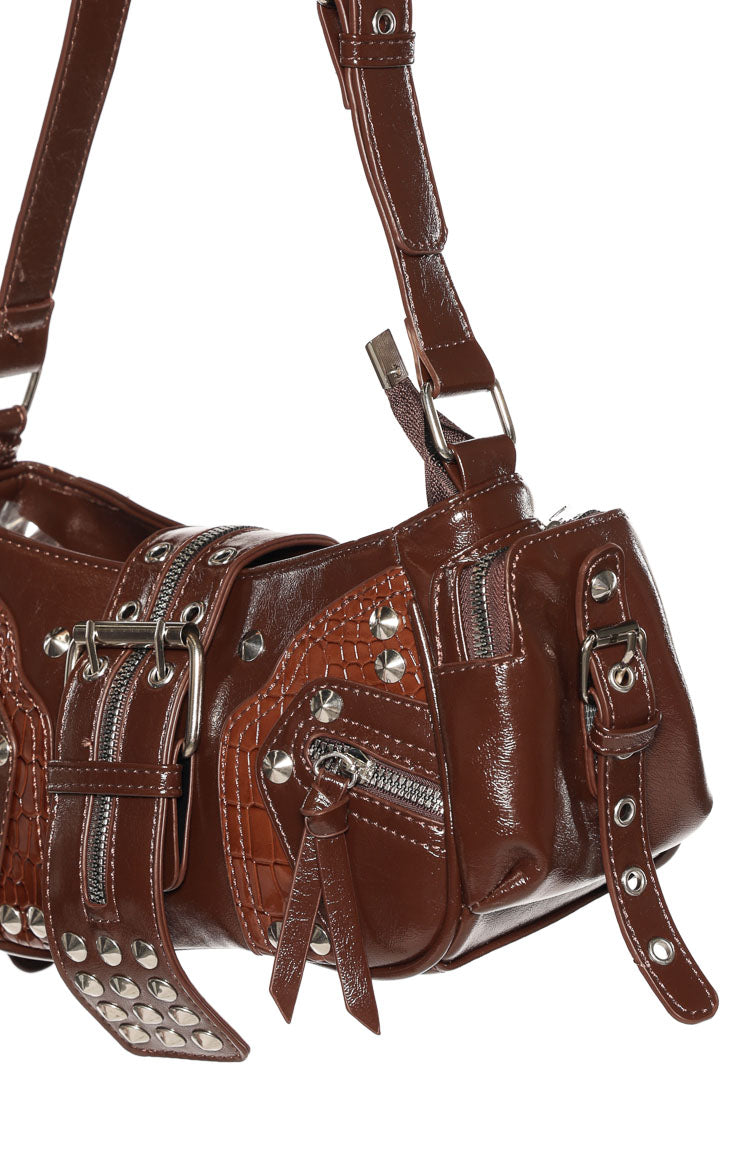 Dakota Brown PU Silver Hardwear Shoulder Bag