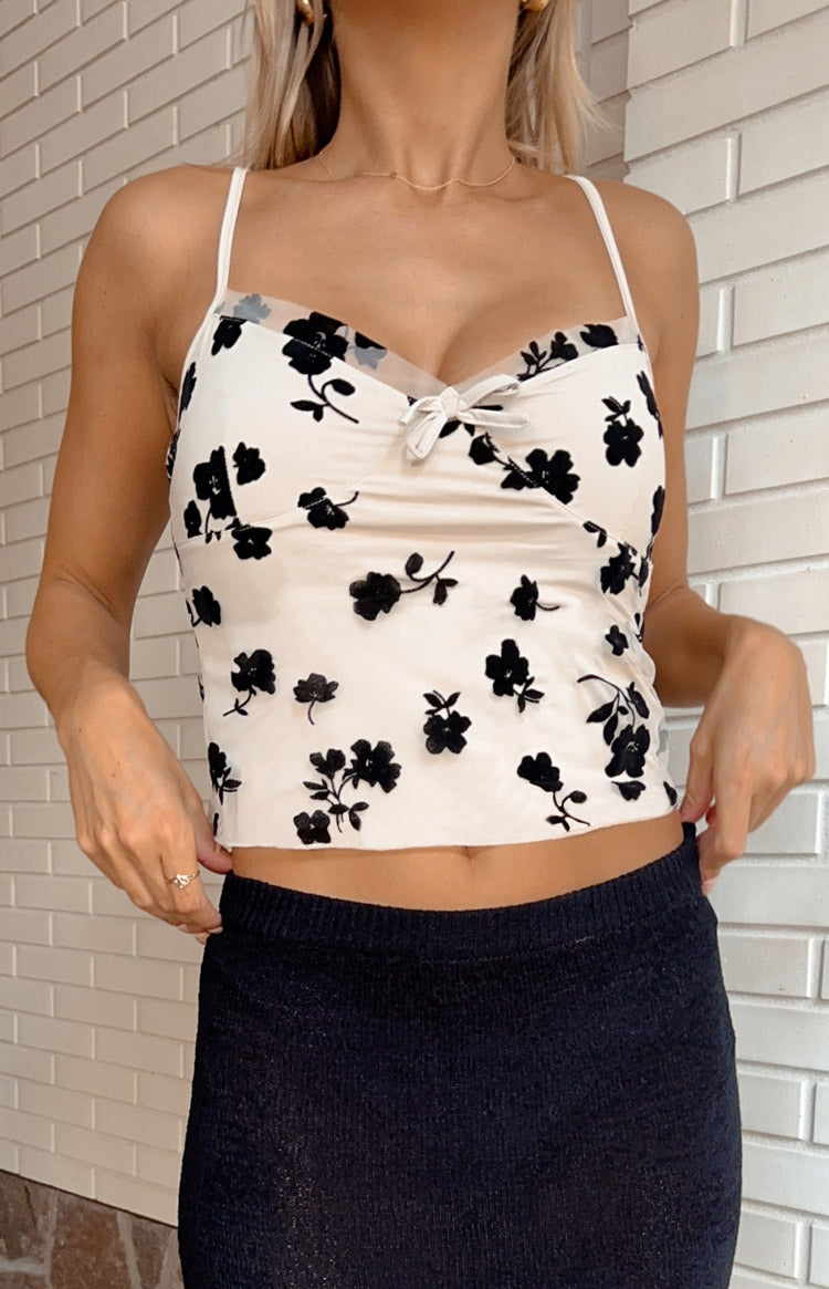 Dylan Black and Beige Mesh Top