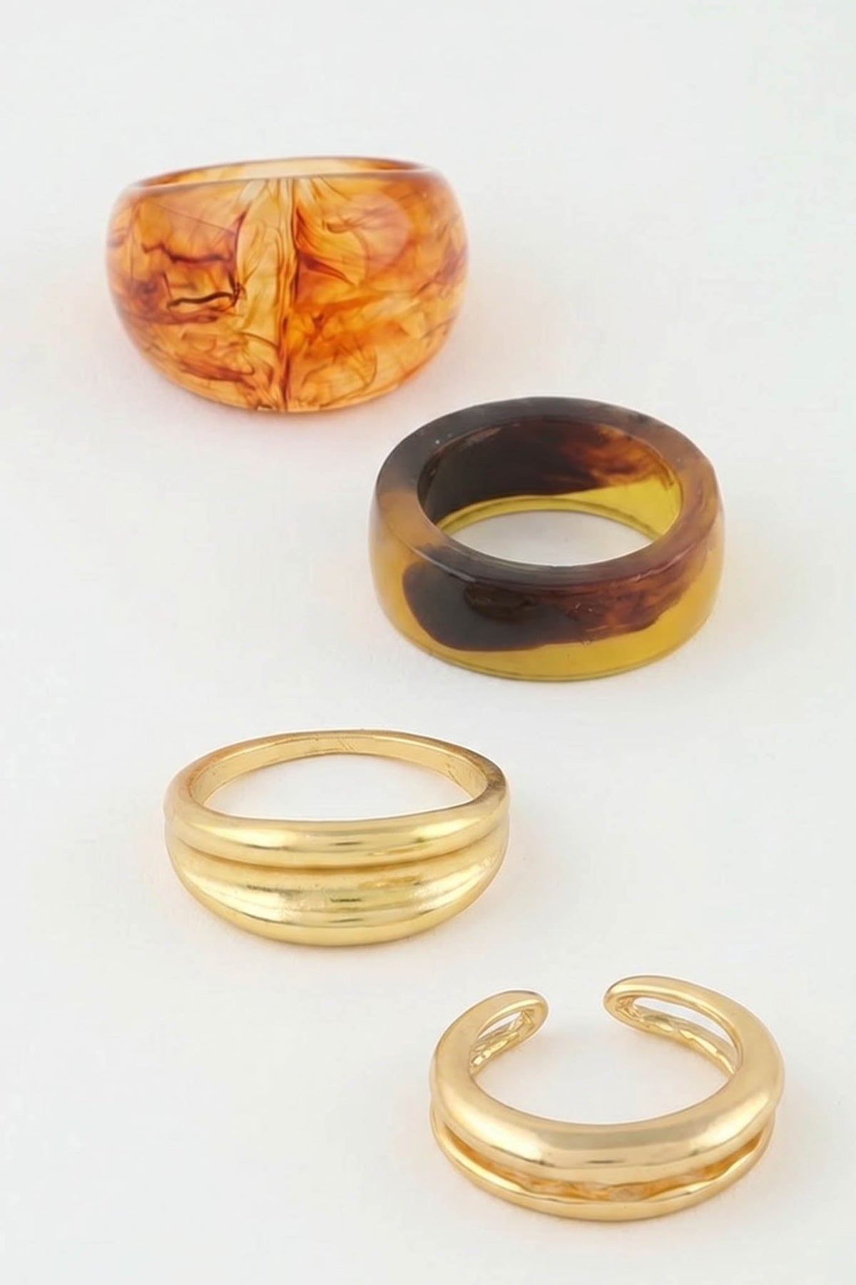 Ottone Four-Piece Tortoise Resin and Gold Ring Set