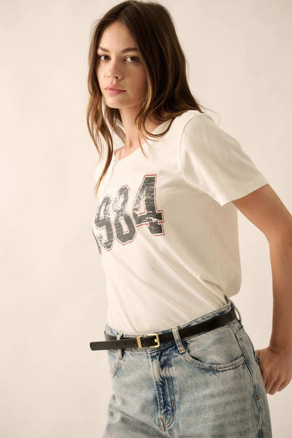 1984 Vintage-Print Varsity Graphic Tee