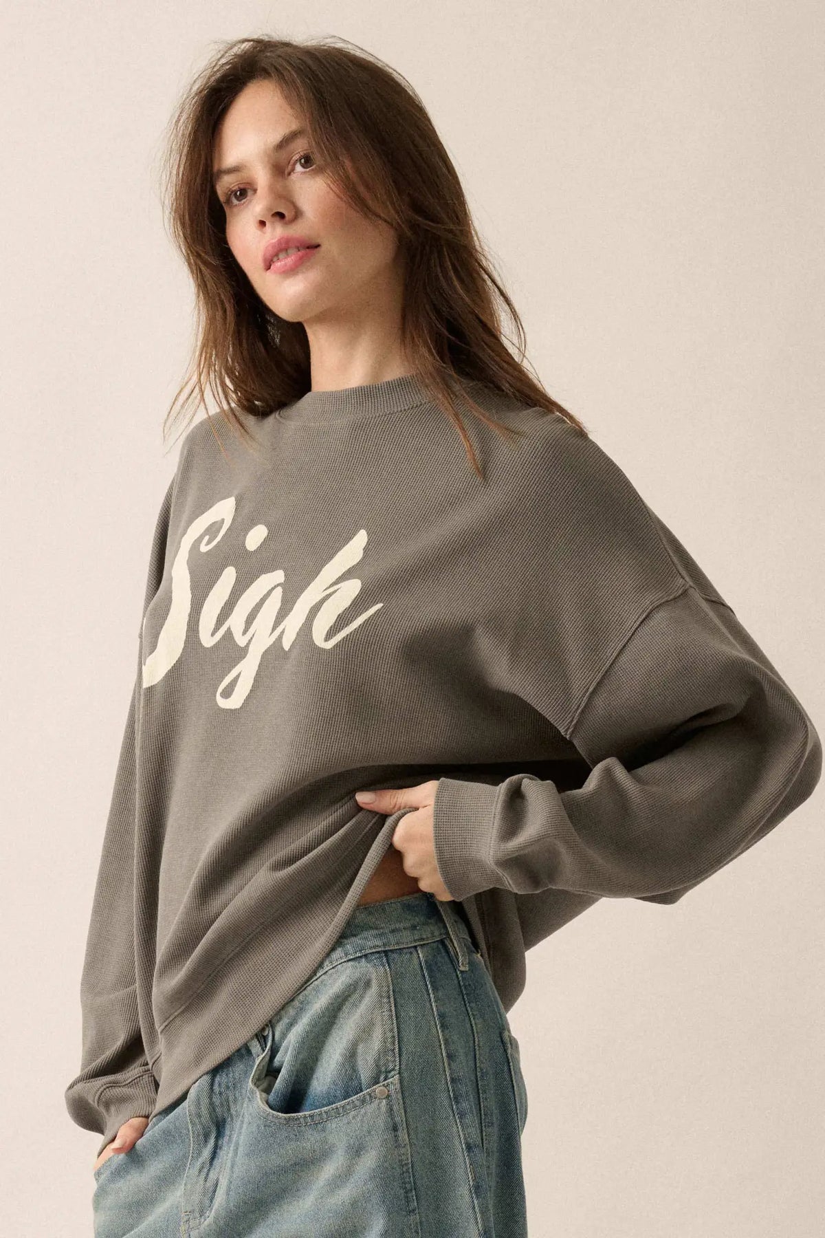 Big Sigh Oversize Thermal Graphic Top