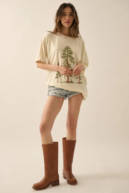 Pine Forest Distressed Oversize Graphic Tee