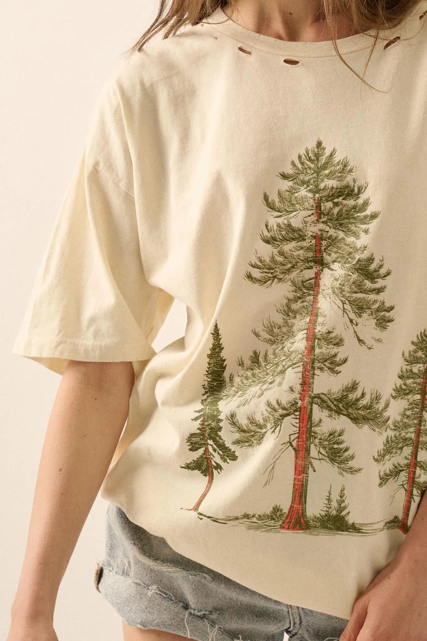 Pine Forest Distressed Oversize Graphic Tee