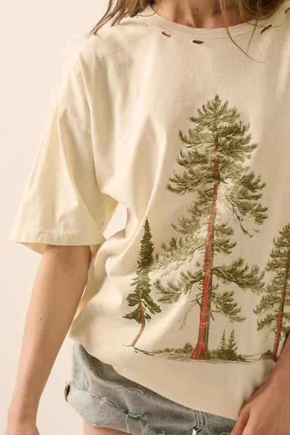 Pine Forest Distressed Oversize Graphic Tee