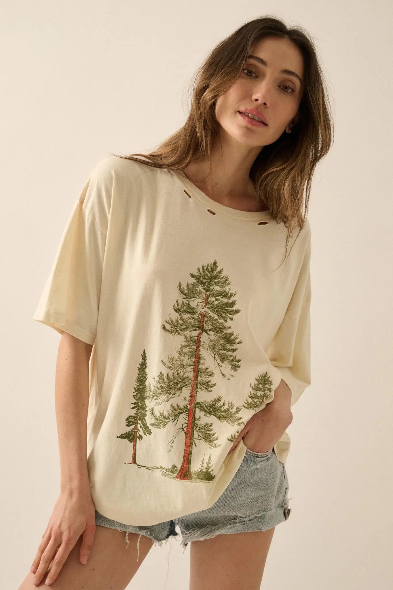 Pine Forest Distressed Oversize Graphic Tee