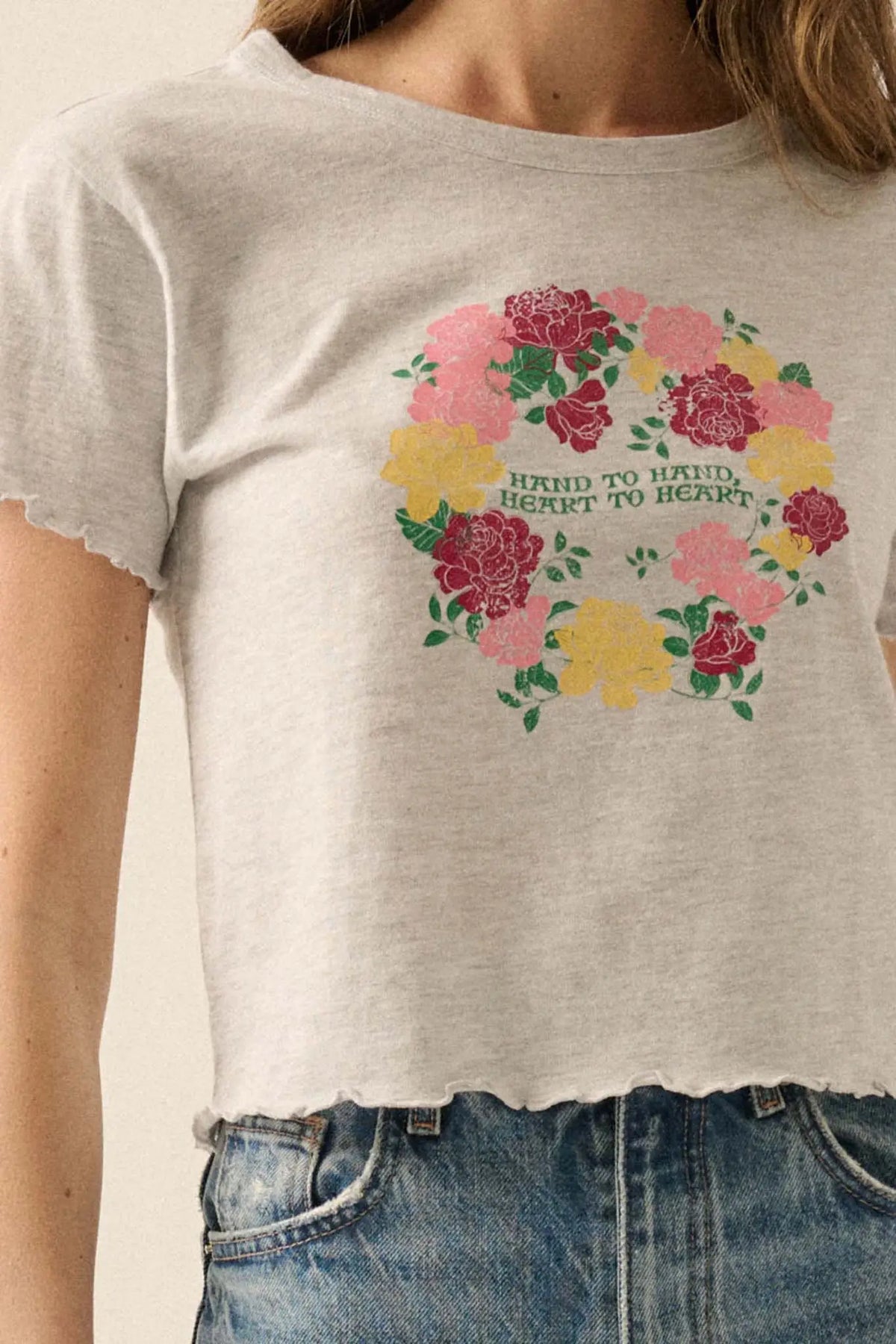 Hand to Hand Floral Graphic Baby Tee