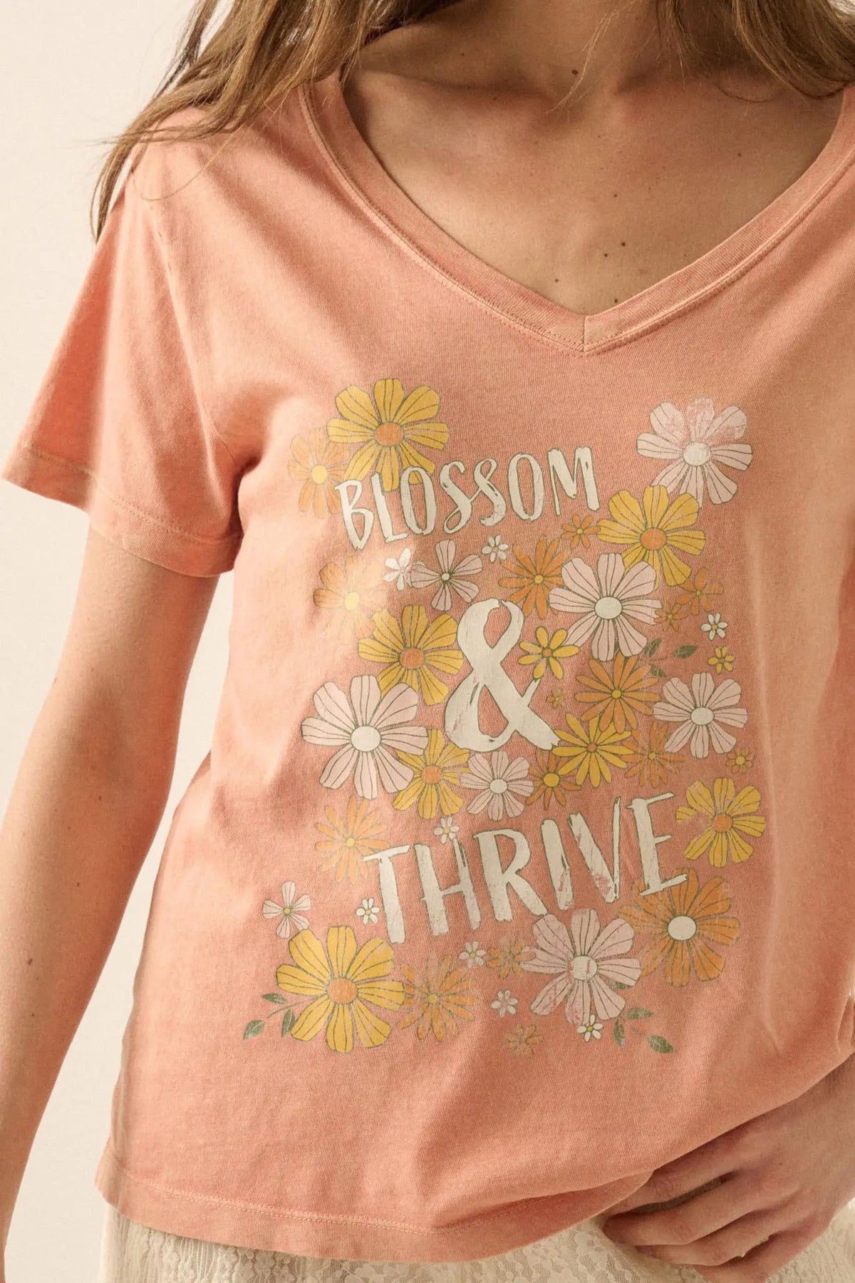 Blossom & Thrive Floral V-Neck Graphic Tee