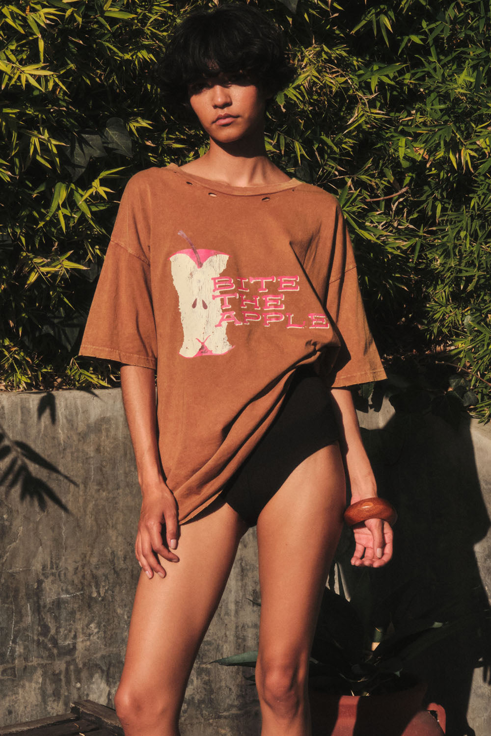 Bite the Apple Distressed Oversize Graphic Tee