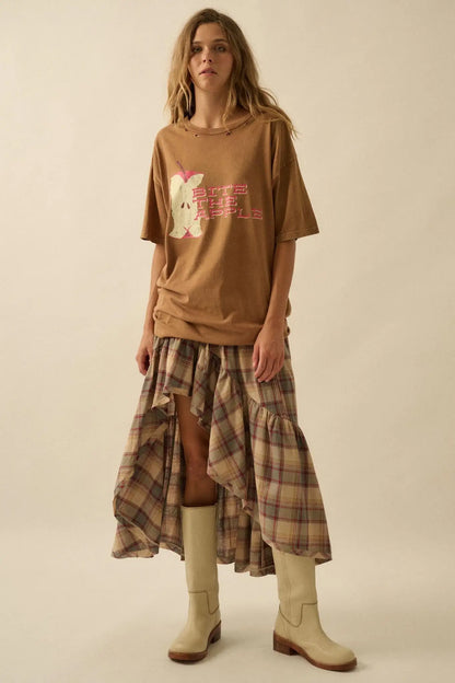 Bite the Apple Distressed Oversize Graphic Tee