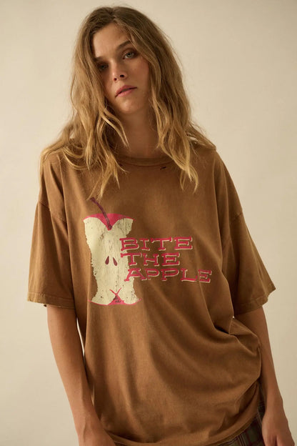 Bite the Apple Distressed Oversize Graphic Tee