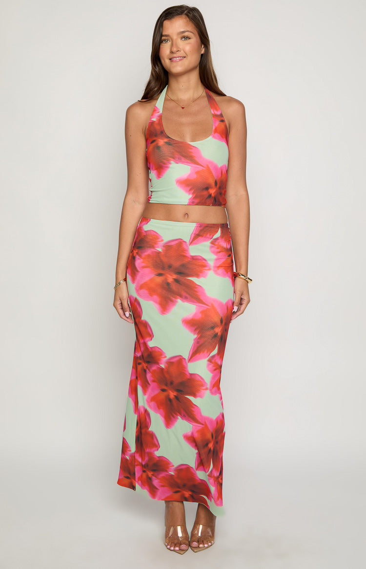 Elsa Green Floral Halter Top